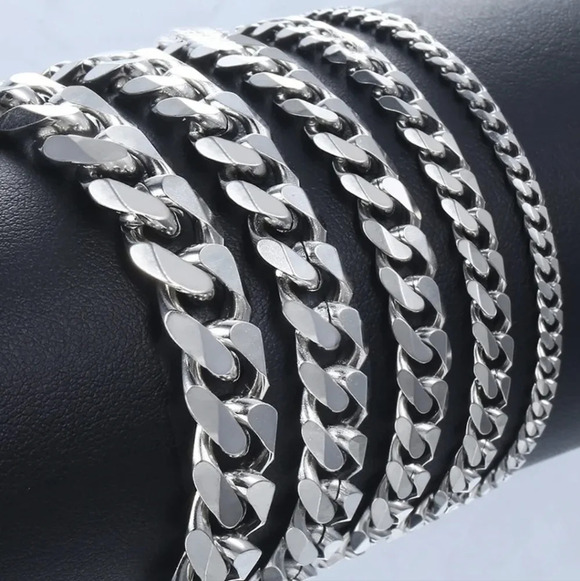 Hand Crafted Other - Stainless Steel Cuban curb chain link bracelet, 8.26" long, 5mm 7mm 9mm 11mm